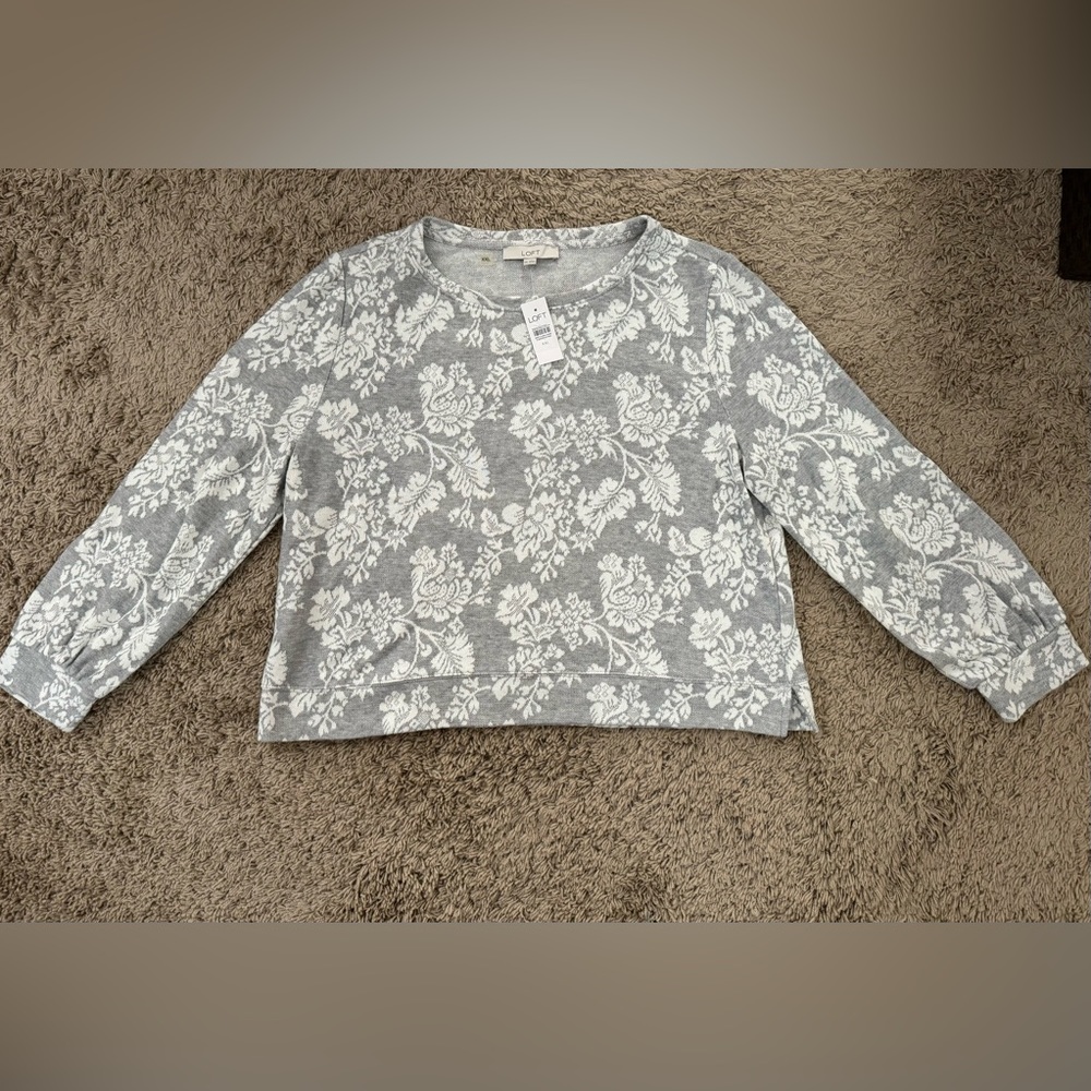 LOFT Floral Jacquard Banded Sweatshirt, size XXL (new with tags)